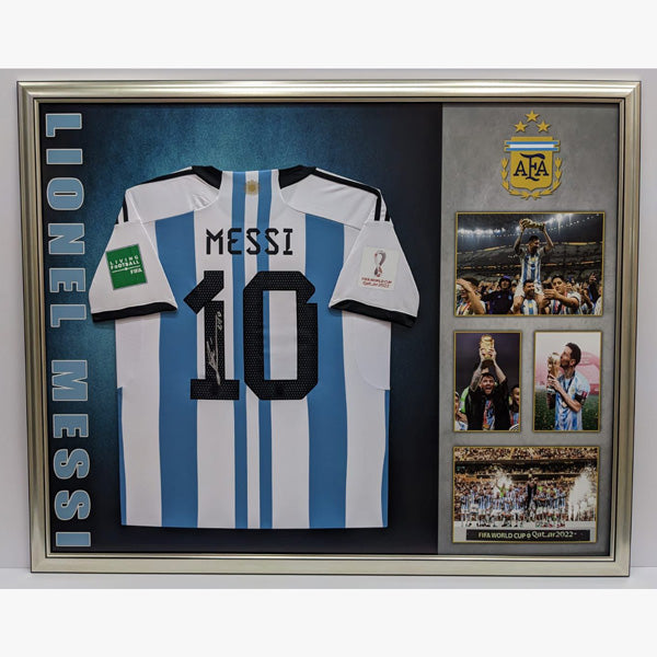 Lionel Messi Official 2022 FIFA World Cup Signed & Framed Argentina Home Jersey